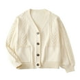thumbnail image 1 of Fanxing Knit Cardigan for Women Teen Girl Button Down Knit Cropped Uniform Sweater Shrug Tops Beige S, 1 of 4