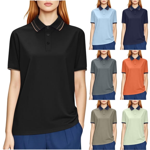 Fanxing L Collared Short Sleeve Athletic Workout Tops Summer Blouses