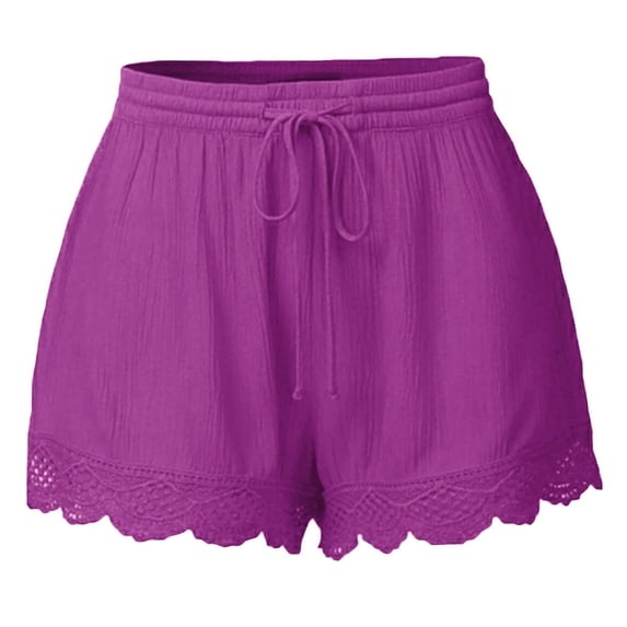Fanxing Lace Trim Shorts for Women Trendy High Elastic Waisted Drawstring Beach Shorts 2025 Summer Flowy Wide Leg Shorts 3X-Large( 14 ) Hot Pink
