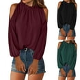 thumbnail image 1 of Fanxing Ladies Cold Shoulder Tops Trendy Ruffled Long Sleeve Shirts Loose Fit Tunic Blouses Solid Color Tunic Tees Shirt Wine,L, 1 of 7