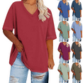 thumbnail image 1 of Fanxing Ladies Plus Size Tunics L Red Oversized V Neck Short Sleeve Summer T-shirt for Women, 1 of 5