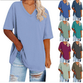 thumbnail image 1 of Fanxing Ladies Plus Size Tunics M Blue Oversized V Neck Short Sleeve Summer T-shirt for Women, 1 of 5