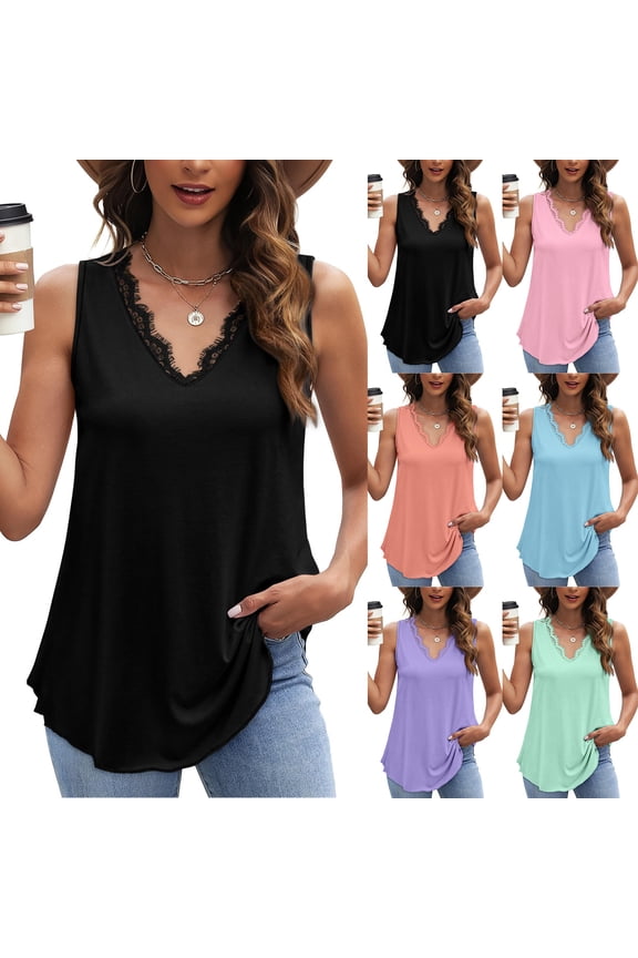 Ladies Tank Tops for Women Sleeveless Tunic T Shirts Summer Lace V Neck Camisoles Pink,XL
