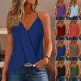 thumbnail image 1 of Fanxing Light Blue Summer Tank Tops for Women Loose Fit Pleated Tunics Xl Flowy Flared V Neck Sleeveless Tops （Women's S-2XL), 1 of 7