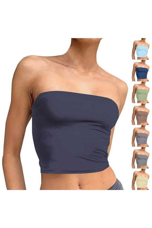 Light Blue Tube Tops for Women S Going Out Crop Sleeveless Tank Bandeau Strapless Casual Shirts (Women's Petite XS-XL)