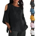 thumbnail image 1 of Fanxing Linen Shirt Women Plus Size Cold Shoulder Tops Breathable Cotton Linen 3/4 Sleeve Shirts Vacation Dressy T Shirts S-5XL, 1 of 6