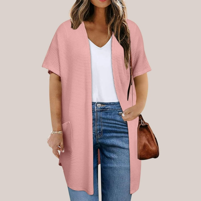 Fanxing Long Cardigans Sweater for Women Plus Size Short Sleeve