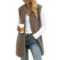 thumbnail image 1 of Fanxing Long Fleece Vest Women Trendy Sleeveless Sherpa Jacket Polar Fuzzy Button Down Open Front Spring Fall Outerwear Coffee XL, 1 of 3