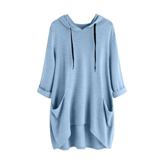 Fanxing Long Sleeve Shirts for Women Plus Size Tunic Pullover Shirts Drawstring Hoodies Oversized Sweatshirt Hoodie Sweater 2025 Fall Clothes Blue,XXXXXL