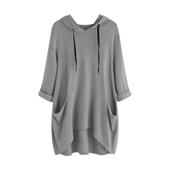 Fanxing Long Sleeve Shirts for Women Plus Size Tunic Pullover Shirts Drawstring Hoodies Oversized Sweatshirt Hoodie Sweater 2025 Fall Clothes Walmart Deals 2025 Gray,XXL