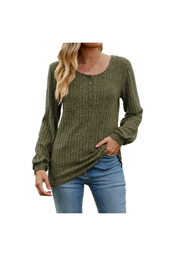 Long Sleeve Shirts for Women Tunic Tops for Women Loose Fit Dressy Blouses Basic Solid Brushed Knitted Tees Crewneck Pullover Orders Placed My Account Recently Army Green,M