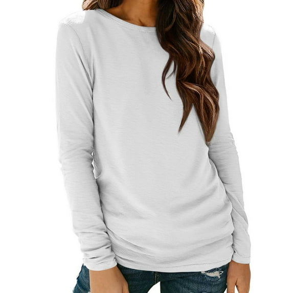 Fanxing Long Sleeve Shirts for Women Lightweight Crewneck Basic Tee Casual Fall Spring Solid Color Solid Color Tunic Tops White 2XL