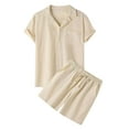 thumbnail image 1 of Fanxing Men 2 Piece Linen Set Beach Guayabera Outfit Button Down Shirt and Shorts, Short Sleeve Shirt Outfit, 1 of 8