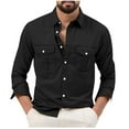 thumbnail image 1 of Fanxing Men Gifts Under $20 For Christmas Men's Lapel Collar Button Down Shirt Cargo Shirts Fall Spring Casual Long Sleeve Work Shirts Athletic Men Shirt Black, 1 of 5