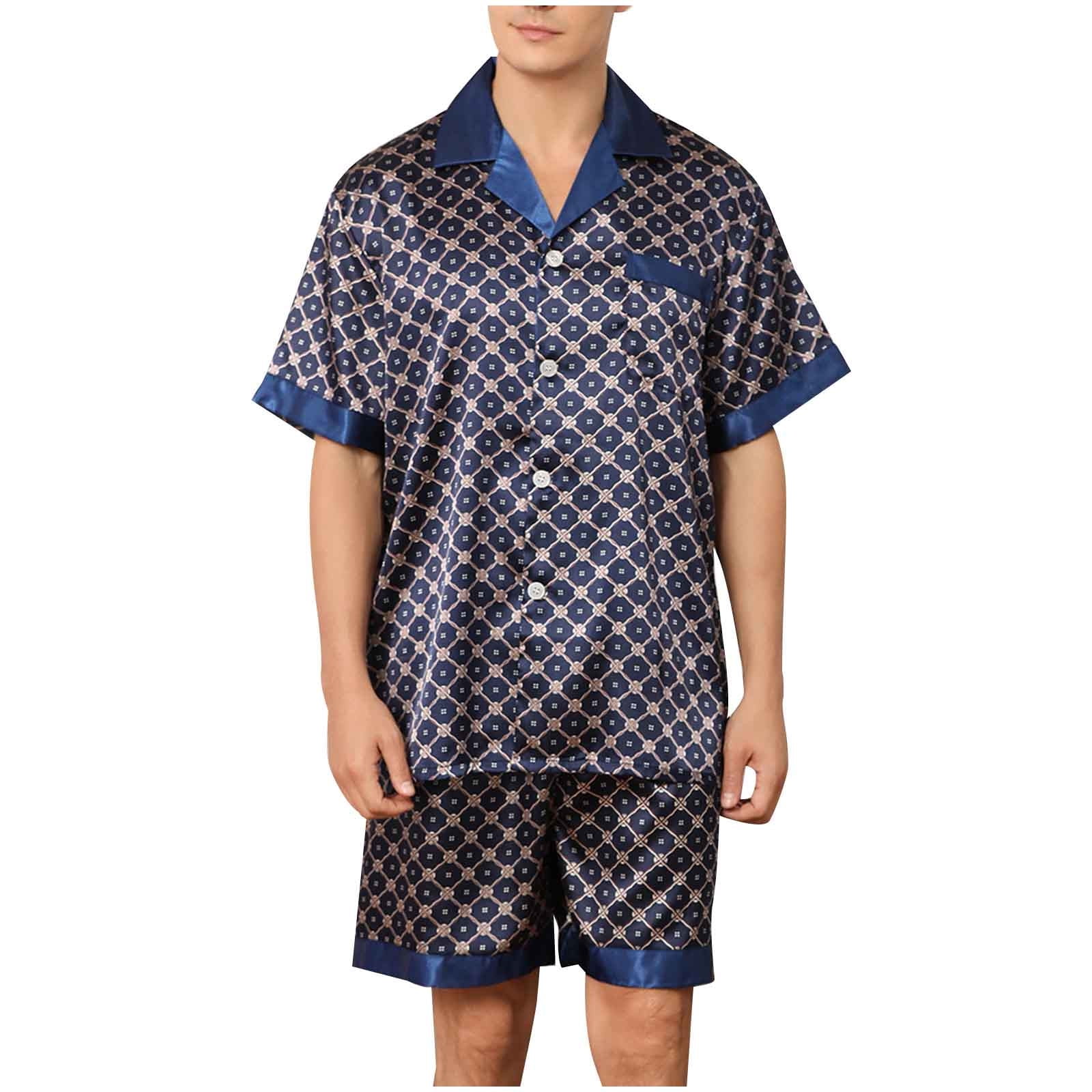 Fanxing Men Satin Silk Pajamas Set with Pockets Sleepwear Shorts Satin ...