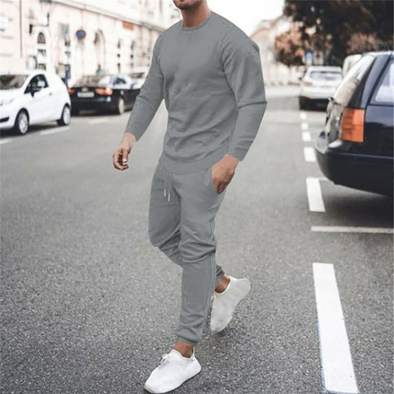 Fanxing Men's 2 Piece Outfits Solid Color Tracksuit Long Sleeve Pullover Sweatshirt & Joggers Sweatpants Sweatsuit Set Gray,XL