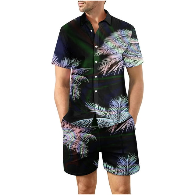 Fanxing Men's 2 Piece Tropical Pajamas Set Button Up Blouse Shirt and ...