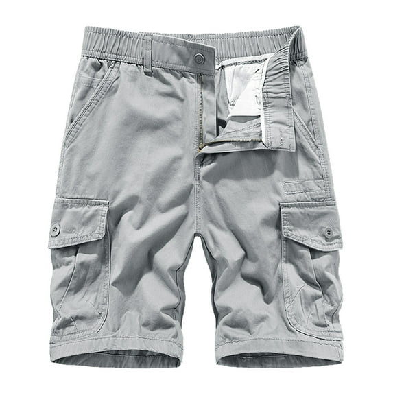Fanxing Men's Capri Long Twill Cargo Shorts Knee Length Cotton Blend Casual Twill Cargo Shorts No Belt Men Shorts Casual 7 Inch Gray,L
