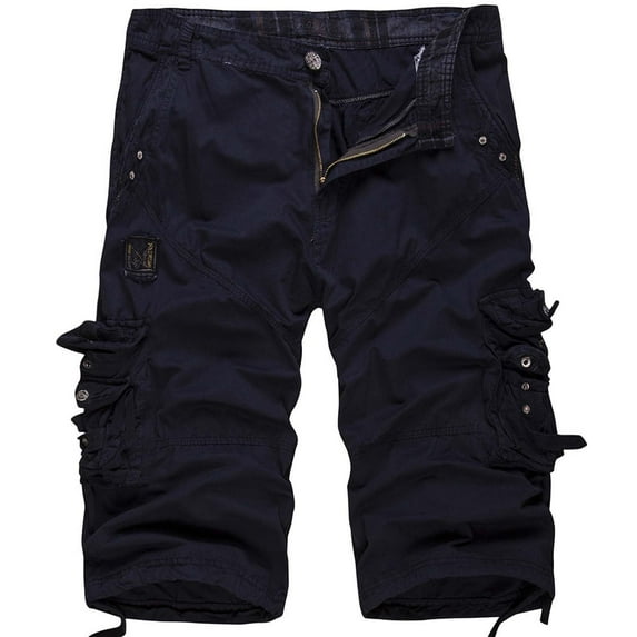 Fanxing Men's Capri Pants Pockets Cargo Shorts Below Knee Twill Long Shorts Work Short with Multi-Pockets Men Shorts Navy,S