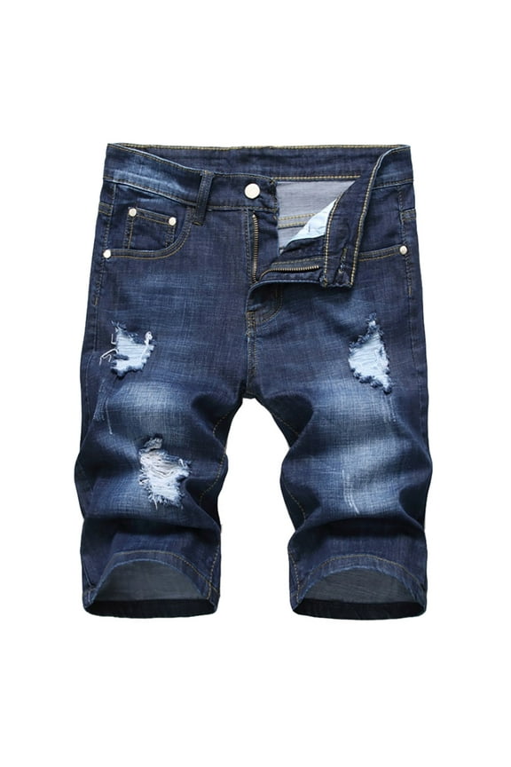 Men's Casual Denim Shorts (No Belt) Petite Ripped Denim Shorts & Jeans Fashion Ripped Short Jean Denim Shorts with Hole Men Short with Pocket Dark Blue,M