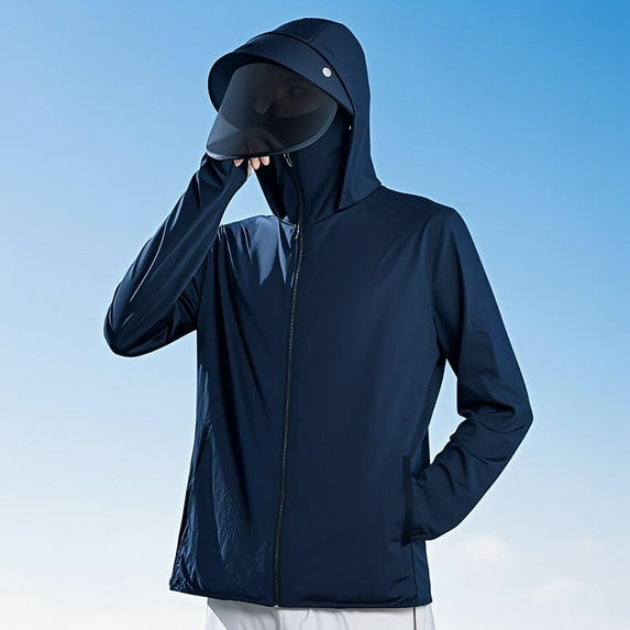 Fanxing Men's Hooded Sun Shirts with Mask Fishing Cooling Sun Shirts for Men Long Sleeve UPF 50 Rash Guards Cooling Hoodies Hiking Shirts Black,XXL