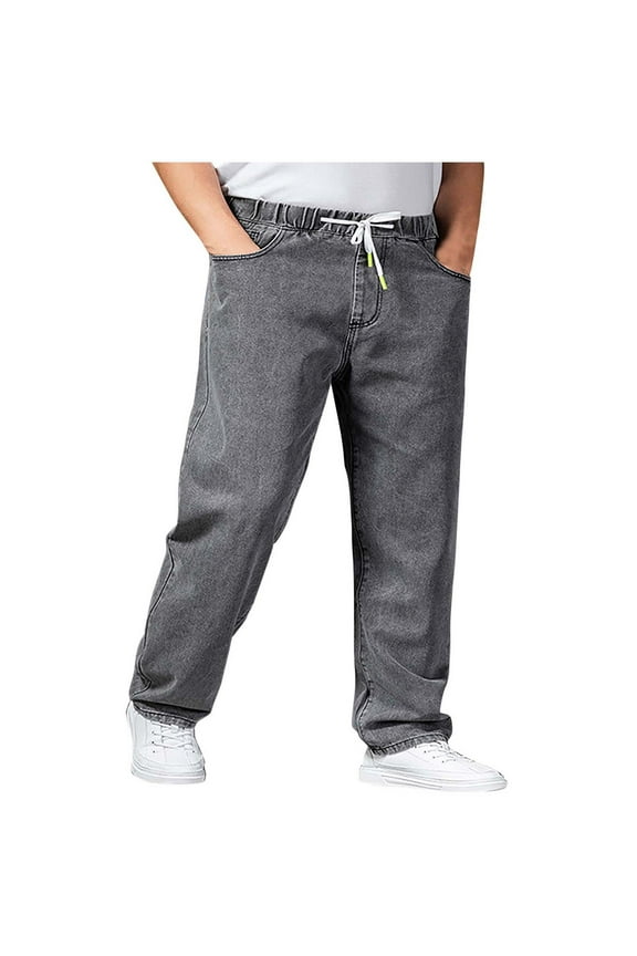 Men's Jeans Big and Tall Baggy Wide Leg Hip Hop Jeans Loose Fit Denim Pants Streetwear Gray,XXXXL