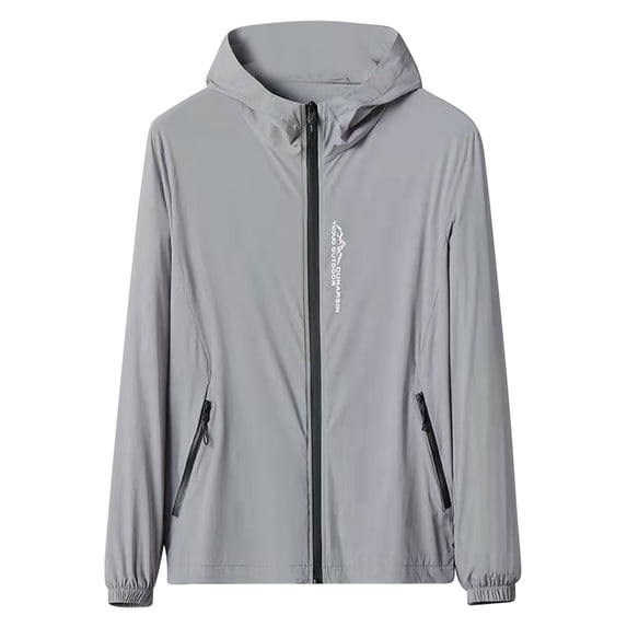 Fanxing Men's Summer Lightweight Hooded Jacket with Zipper Pockets Rash Guard Shirts Activewear Gray,XXXL