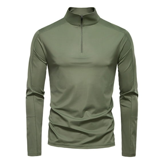 Fanxing Men's Sun Protection Shirts 1/4 Zipper Long Sleeve Pullover Fishing Hiking Rash Guard Shirts Army Green,L