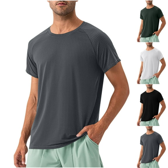 Fanxing Men's Tall T Shirts Muscle Slim T Shirt Summer Casual Workout Athletic Tee Shirts Black,L