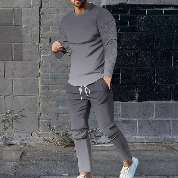 Fanxing Men's Tracksuits Big and Tall Sweatsuits 2 Piece Set Fashion Gradient Athletic Jogging Outfits Casual Long Sleeve Track Suits for Men Gray,XXL