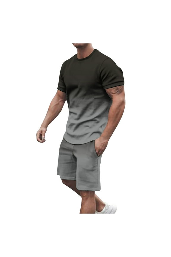 Men's Tracksuits Two-Piece Short Sets Gradient Tie Dye Short Sleeve Graphic Tees with Shorts 2 Piece Sets Athletic Sweatsuit Father Gifts For Christmas Funny