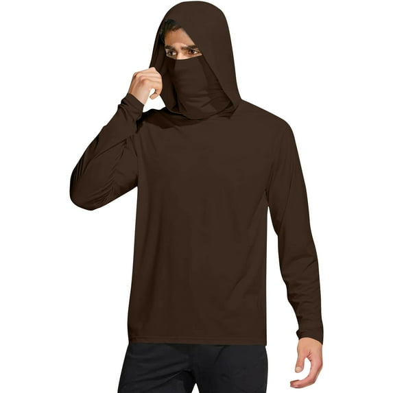 Fanxing Men's UPF 50+ Sun Protection Shirts Summer Long Sleeve Rash Guard Lightweight Hoodie Shirt Fishing Running Brown,XXL