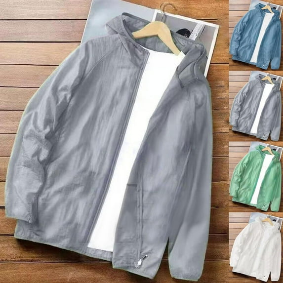 Fanxing Men's Zip-Up Sun Hoodie Big and Tall Long Sleeve Sun Sirts Ultra-Lightweight Fishing Shirt White,XL