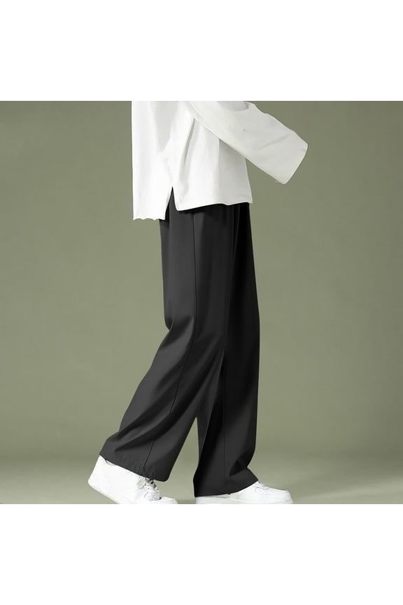 Mens Casual Pants Big and Tall Basic Solid Long Pants Summer Cooling Ice Silk Straight Leg Beach Pant Trousers Black XL