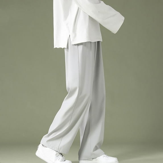 Fanxing Mens Casual Pants Big and Tall Basic Solid Long Pants Summer Cooling Ice Silk Straight Leg Beach Pant Trousers Gray XXXXXL