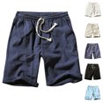 thumbnail image 1 of Fanxing Mens Cotton Linen Shorts Big and Tall Drawstring ShortsTrendy Solid Color Athletic Shorts with Pocket Sky Blue,XXL, 1 of 5