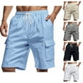 thumbnail image 1 of Fanxing Mens Cotton Linen Shorts Summer Drawstring Casual Cargo Shorts Loose Fit Athletic Short Pants with Pocket Khaki,XXL, 1 of 8