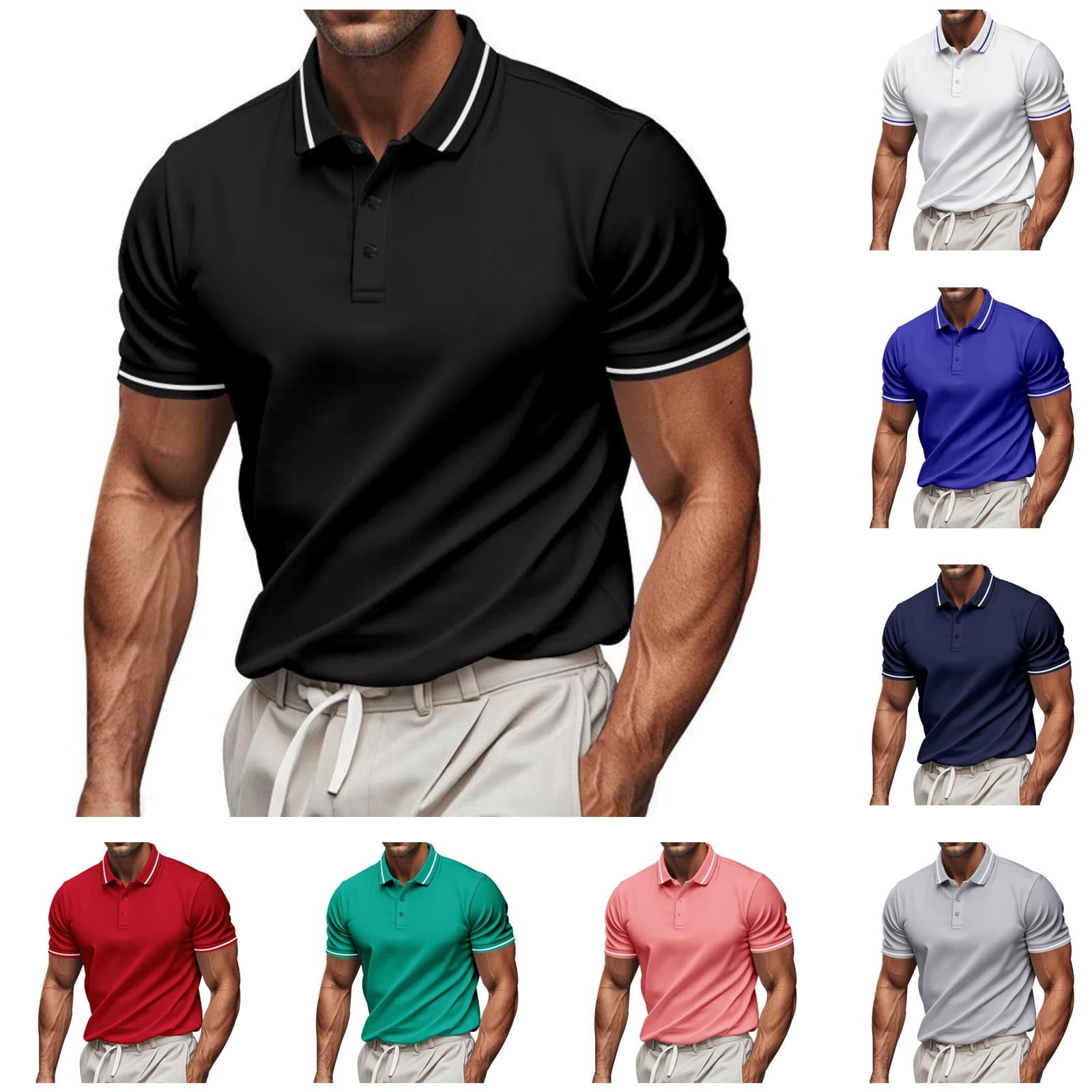 Fanxing Mens Golf Shirts Big And Tall Black Moisture Wicking Golf Shirt ...