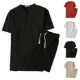 thumbnail image 1 of Fanxing Mens Linen Sets Short Sleeve Button Down Casual Shirts and Shorts Sets Two Piece Summer Outfits Tracksuit Set, 1 of 3