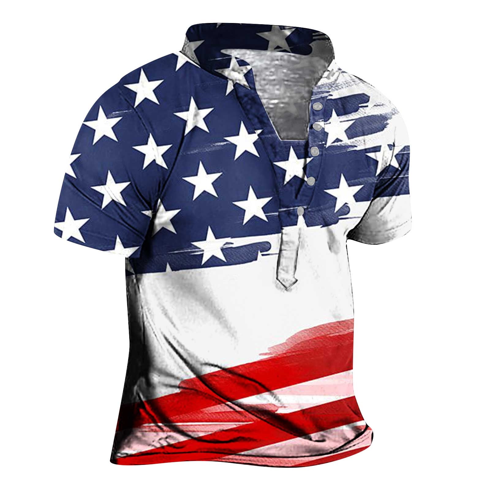 Fanxing Mens Polo Shirt American Flag Patriotic Short Sleeve
