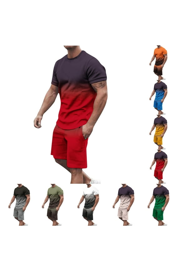 Mens Short Sets 2 Piece Outfits Big & Tall Summer Sets Fashion Tie Dye Tracksuits Plus Short Sleeve Shirt and Shorts Jogging Set