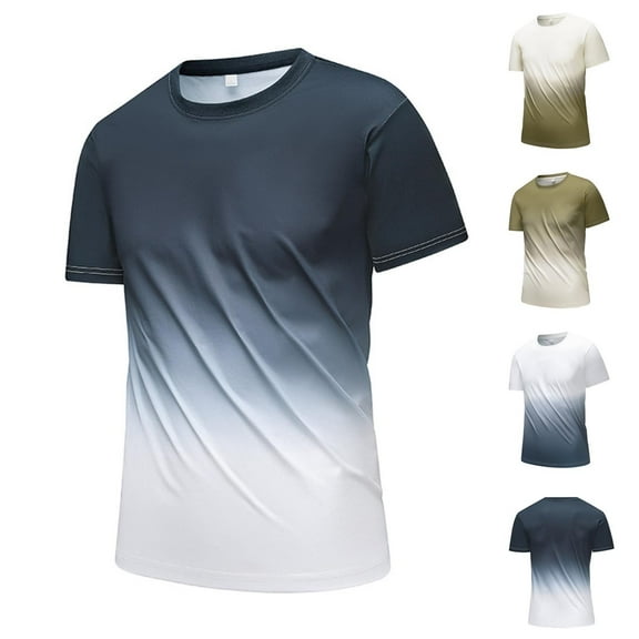 Fanxing Mens Short Sleeve T-Shirts Stylish Crewneck Gradient Basic Tee Big and Tall Slim Fit Streetwear Y2k Tops Shirt White,XXL