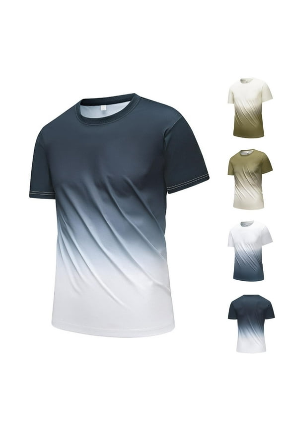 Mens Short Sleeve T-Shirts Stylish Crewneck Gradient Basic Tee Big and Tall Slim Fit Streetwear Y2k Tops Shirt White,XXXXL