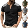 thumbnail image 1 of Fanxing Mens V Neck Graphic Tees Army Green Color Block Henley Shirts Short Sleeve Tee Shirt S, 1 of 8