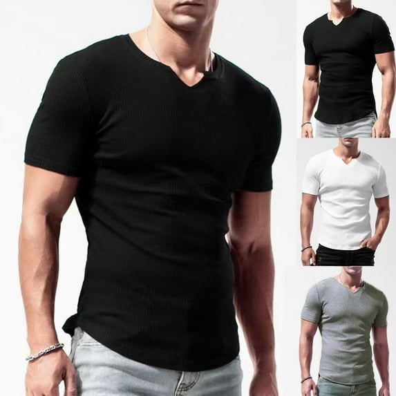Fanxing Mens V Neck Undershirts Under $15 Black Stretch Blend Undershirt Tops XXL