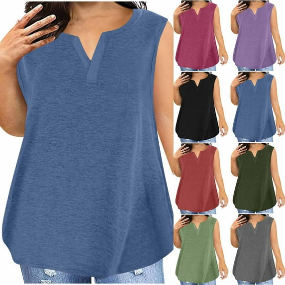 Fanxing Mint Green Tank Tops for Women Summer Plus Size Tunic Tops XXXL Loose Fitting Sleeveless V Neck Casual Flowy Tank Tops ( Women's Plus S-5XL)