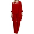 thumbnail image 1 of Fanxing Mother Of The Bride Dresses 3 Pieces Dress Set for Women 2025 Plus Size Mother of The Bride Pant Suit Chiffon Lace Cardigan Jacket Chiffon Outfits Red,XXXXXL, 1 of 7