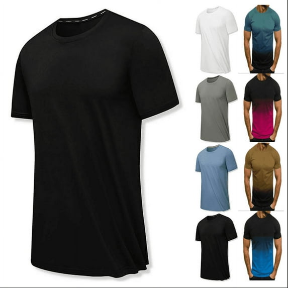 Fanxing Muscle Shirts for Men Big And Tall Mens Gym Workout Tees Big and Tall T-Shirt Slim Fit Short Sleeve Cotton Performance Athletic Shirts Running Fitness Tee Light Blue,M