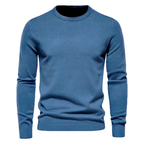Fanxing Muscle Sweater Men's Slim Fit Crewneck Sweaters Lightweight Knitted Pullover Casual Long Sleeve Jumpers Back to College Blue,L