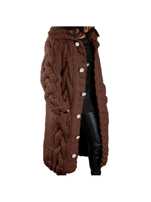 Women's Mid-weight Thicken Long Sleeve Button Down Casual Knitted Jacket Plus Size Hooded Cardigan Sweaters Outerwear Only Sold and shipped by Fanxing